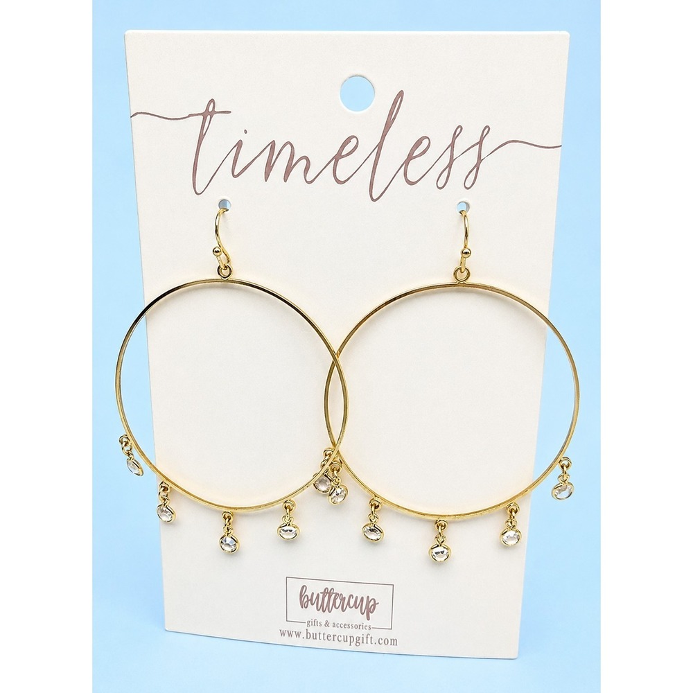 Buttercup Timeless 14K Gold Dipped Crystal Charm Hoop Earrings NWT -3439